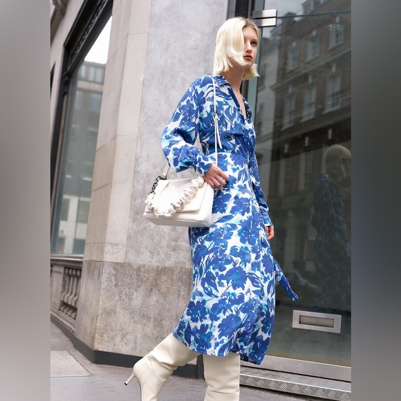 French Connection Blue Floral Long Sleeve Dress - Picture 3 of 6
